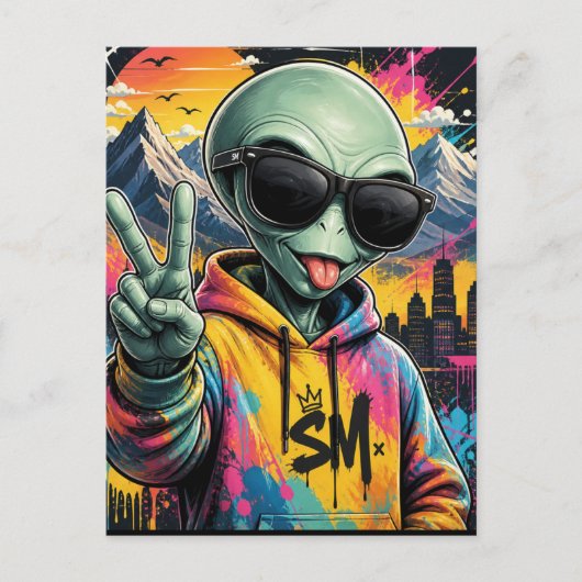Lustige Alien-Vibes Postkarte (Vorderseite)
