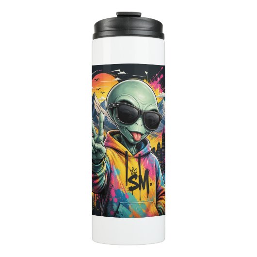 Lustige Alien-Vibes Thermosbecher (Vorderseite)