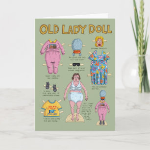 Lustige alte Dame Papierpuppe. Karte