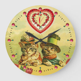 LUSTIGE ALTE MODE-VALENTINSTAG-KATZEN, Herzen, Große Wanduhr