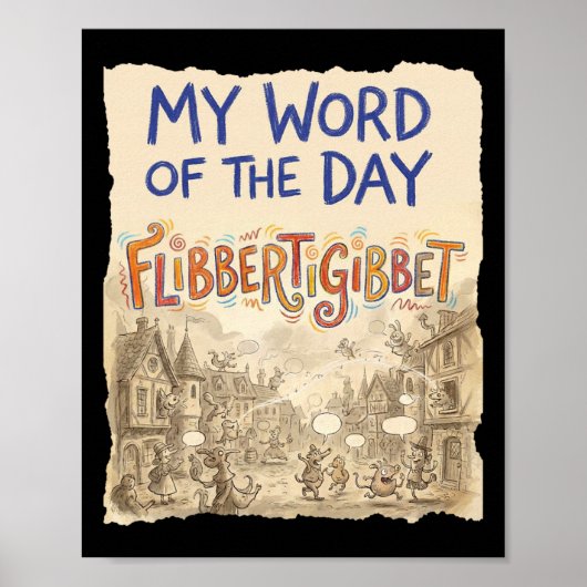Lustige alte Wort-Doodle-Kunst Flibbertigibbe Poster (Vorne)