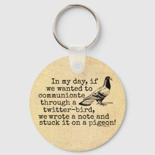 Lustige altes Alters-Twitter-Vogel-Taube Schlüsselanhänger