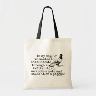 Lustige altes Alters-Twitter-Vogel-Taube Tragetasche