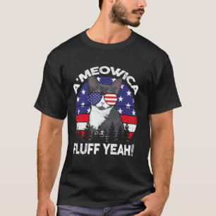 Lustige A'meowica Flausch Ja Tuxedo-Katze 4. Juli T-Shirt