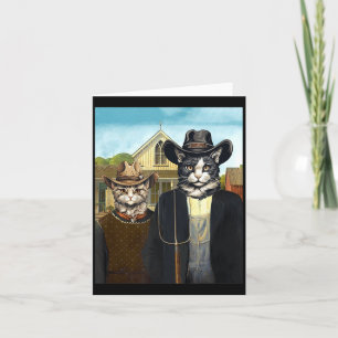 Lustige amerikanische gotische Katzen Bauern Cowbo Karte