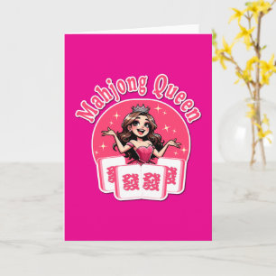 Lustige amerikanische Mahjong-Königin mit rosa Kro Karte