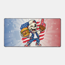 Lustige amerikanische Skelett-Burger- und Baseball