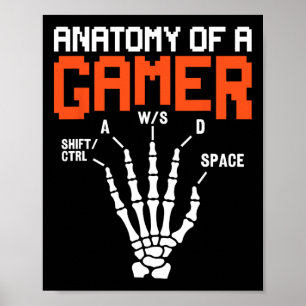 Lustige Anatomie einer Gamer-Skelett-Hand-Gaming Poster