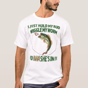 Lustige Angelrute halten Rute wackeln Wurm Bam T-Shirt