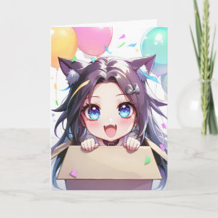 Lustige Anime-Katzenmädchen-Ballons Feiertagskarte