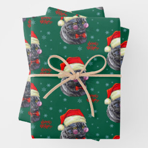 Lustige anspruchsvolle Weihnachtsmannmütze Katze Geschenkpapier Set
