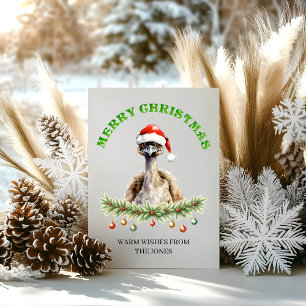 Lustige Aquarell-Aussie-Emu-Familien-Weihnachtsgrü Feiertagskarte
