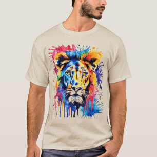 Lustige Aquarell farbenfroher Löwe T-Shirt