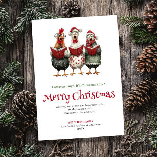 Lustige Aquarell-Hühner-Weihnachtsgrußkarte Feiertagskarte