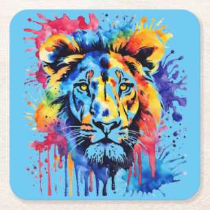 Lustige Aquarellfarbige Löwe Rechteckiger Pappuntersetzer