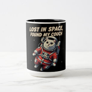 Lustige Astronaut Katzen Tasse: Verloren im Weltra Zweifarbige Tasse
