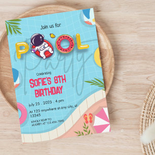 Lustige Astronauten-Poolparty-Geburtstag  Einladung