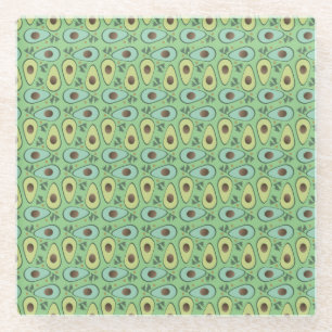 Lustige Avocado-Hälfte Greenery-Muster Glasuntersetzer
