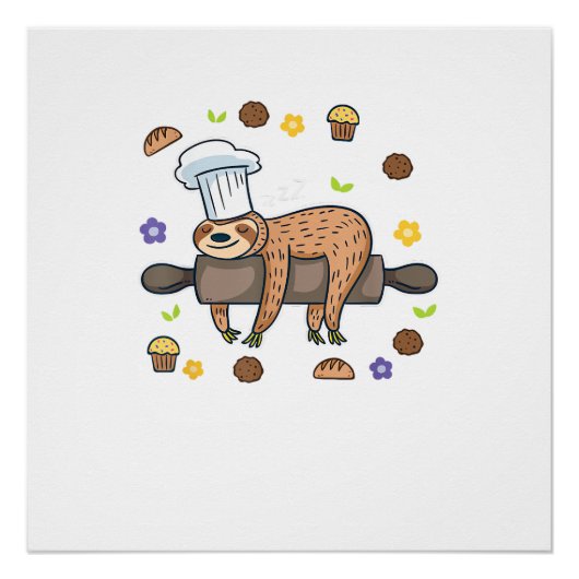 Lustige Backgeschenke - Faultier Bäcker Cupcake Li Poster (Vorderseite)