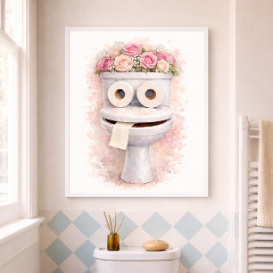 Lustige Badezimmer-Rosa-Blumen-Toilette-Skapulier- Poster
