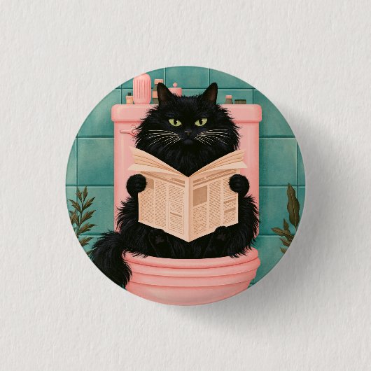 Lustige Badezimmer-Schwarze Katze Button (Vorderseite)