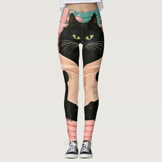 Lustige Badezimmer-Schwarze Katze Leggings (Vorderseite)