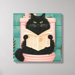 Lustige Badezimmer-Schwarze Katze  Leinwanddruck