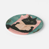 Lustige Badezimmer-Schwarze Katze Pappteller (Schrägansicht)
