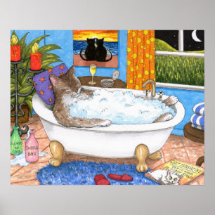 Lustige Badezimmerkunst der Katze 567 Poster