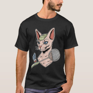 Lustige Badminton Devon Rex Katze Federball T-Shirt