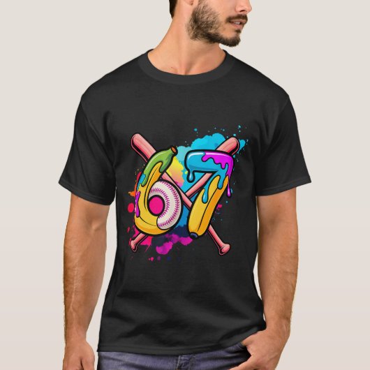 Lustige Banane Baseball 67 Eis Drip Meme T-Shirt (Vorderseite)