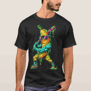 Lustige Banane Baseball Slugger Schlamm Cartoon T-Shirt