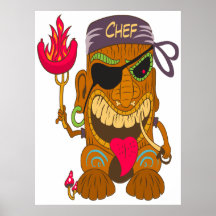 Lustige Bandana-Tiki-Küchenchef mit brennender Wur