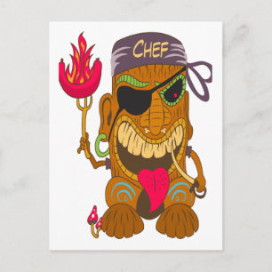 Lustige Bandana-Tiki-Küchenchef mit brennender Wur Postkarte