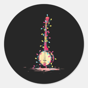 Lustige Banjo-Weihnachtsgrafik Lichterliebhaber Sp Runder Aufkleber