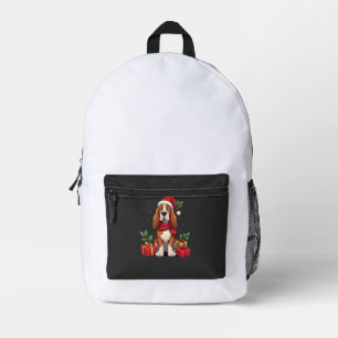 Lustige Basset Hound-Hunde-Weihnachts-Outfits Sant Bedruckter Rucksack
