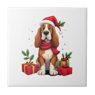 Lustige Basset Hound-Hunde-Weihnachts-Outfits Sant Fliese
