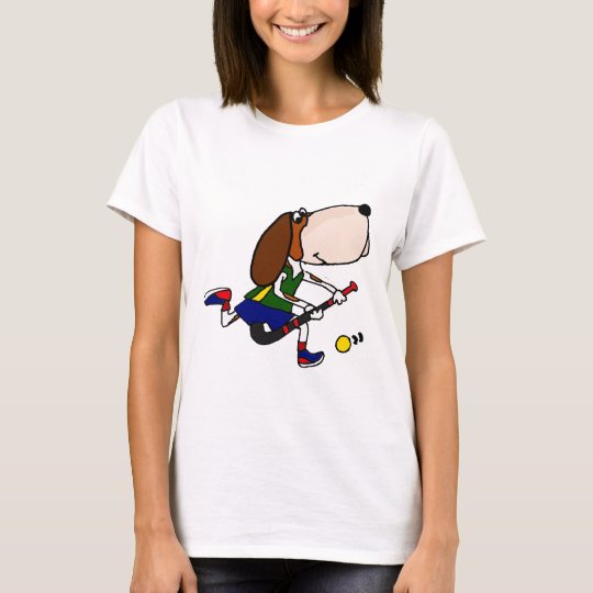 Lustige Basset Hound-Spielfeld-Hockey-Kunst T-Shirt