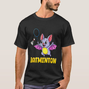 Lustige Batminton-Cartoon-Fledermaus spielt Badmin T-Shirt
