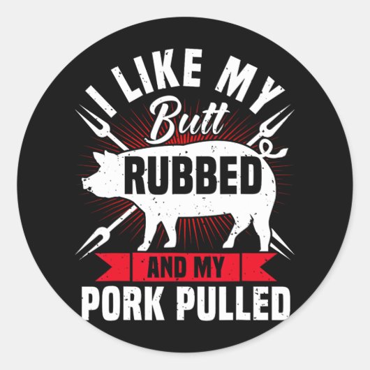 Lustige BBQ-Grill-Pulled-Pork-Männer  Runder Aufkleber (Vorderseite)
