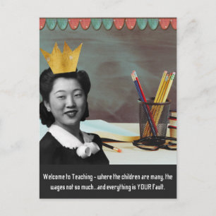 Lustige Begrüßung Lehrerin Vintage Asiatische Frau Postkarte