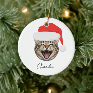 Lustige benutzerdefinierte Katzengesicht & Name Sa Keramik Ornament