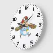 Lustige beschäftigte Kellnerin überarbeiteter Serv Große Wanduhr (Winkel)