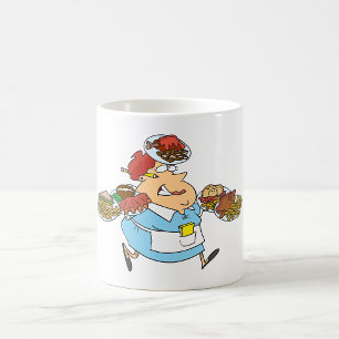 Lustige beschäftigte Kellnerin überarbeiteter Serv Kaffeetasse