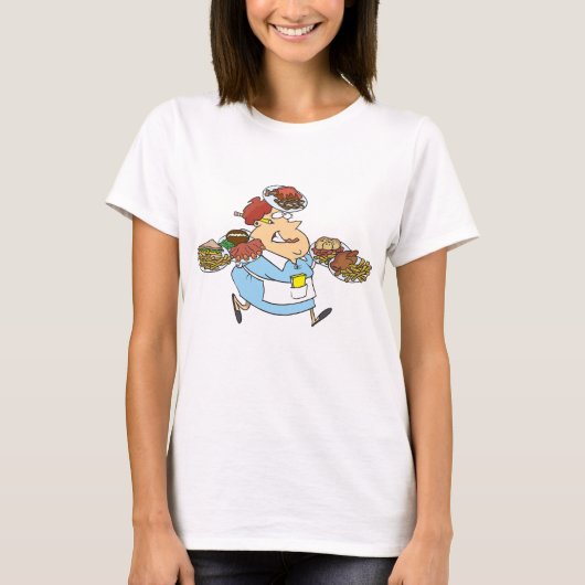 Lustige beschäftigte Kellnerin überarbeiteter Serv T-Shirt (Vorderseite)