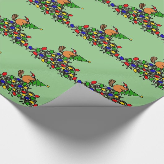 Lustige Biber-Weihnachtsverdammung mit Lichtern Geschenkpapier (Ecke)