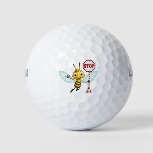 lustige Bienencartoon-Figur mit Stoppschild Golfball (Vorderseite)
