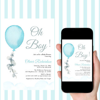 Lustige blaue Ballons Baby Boy Shower Einladung