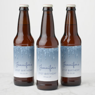 Lustige blaue Glitter-Drip 21. Geburtstagsfeier Bierflaschenetikett