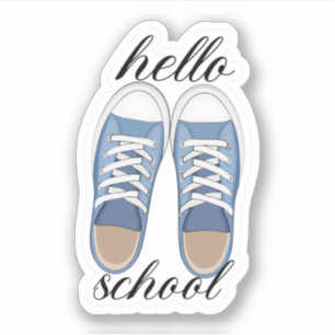 Lustige blaue Hallo-Schule-Tennisschuhe Aufkleber